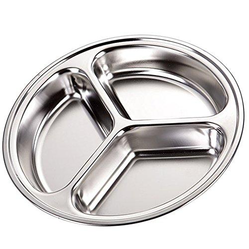 TEERFU TEERFU Stainless Steel Divided Plate Set: 3 Section Set of 2 Serving Trays Great for Camping,Lunch and Dinner Plates