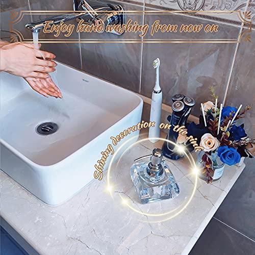 LIANGLAOI QTQZDD Crystal Glass Soap Dispenser for Bathroom, Modern Decorative Hand Soap Dispenser with Rust Proof Stainless Steel Pump, Lotion Dispenser for Kitchen Hotel Club Ornaments-Clear Glass