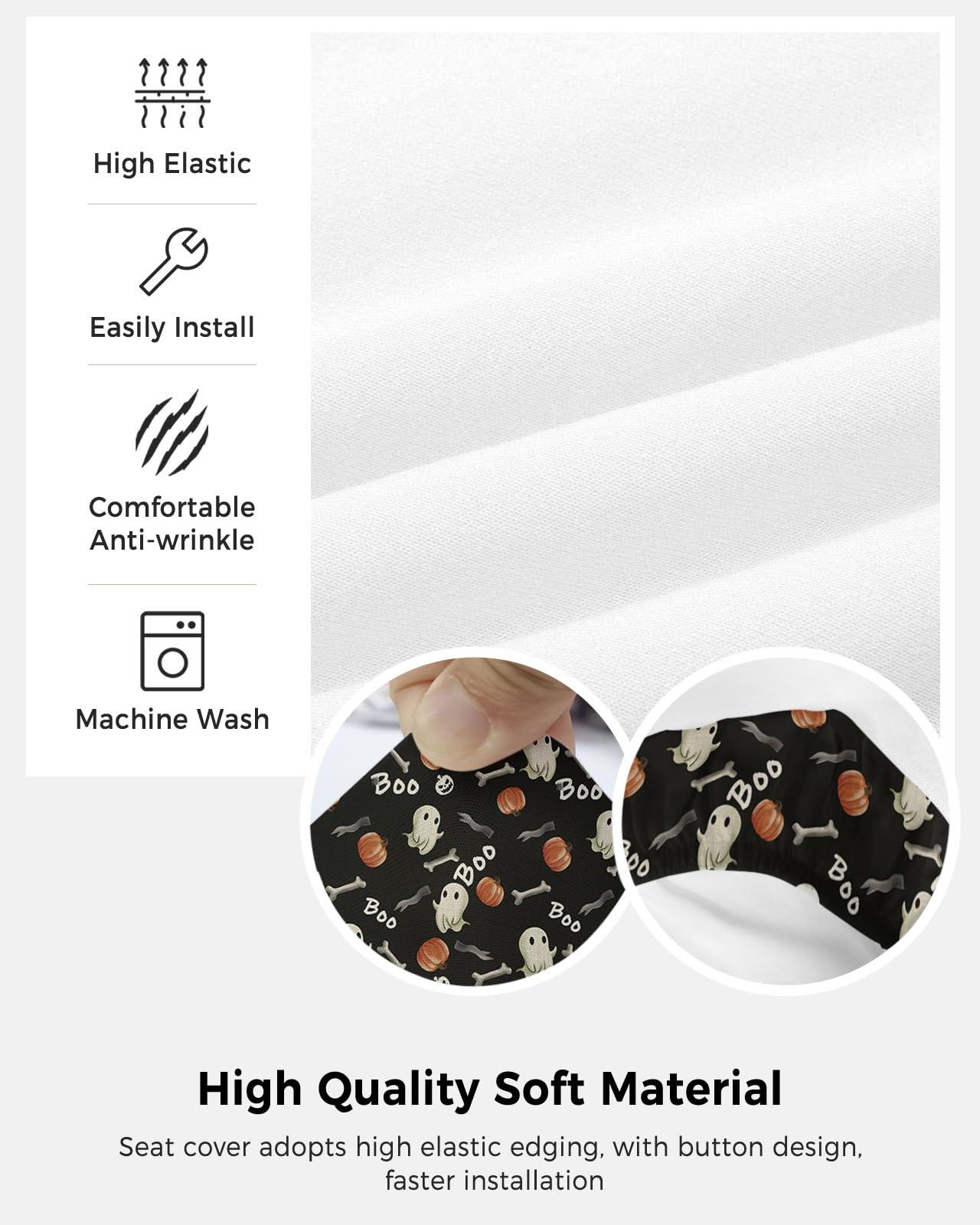 Jolunifun Jolunifun Halloween Office Chair Covers Stretchable 2 Piece, Soft Decorative Computer Desk Chair Cover Protector Universal Rotating Chair Slipcover Black Skeleton Ghost-Boo Fall Pumpkin