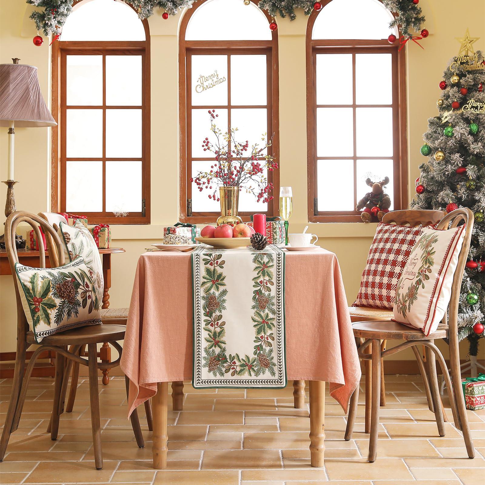 ISAENNE ISAENNE Designer Luxury Velvet Table Runner 118 Inches, Farmhouse Pine Cone Pattern Table Runners for Dining Tables, Decoration for Thanksgiving,Parties,Christmas,Banquet,New Year,16\"x118\"