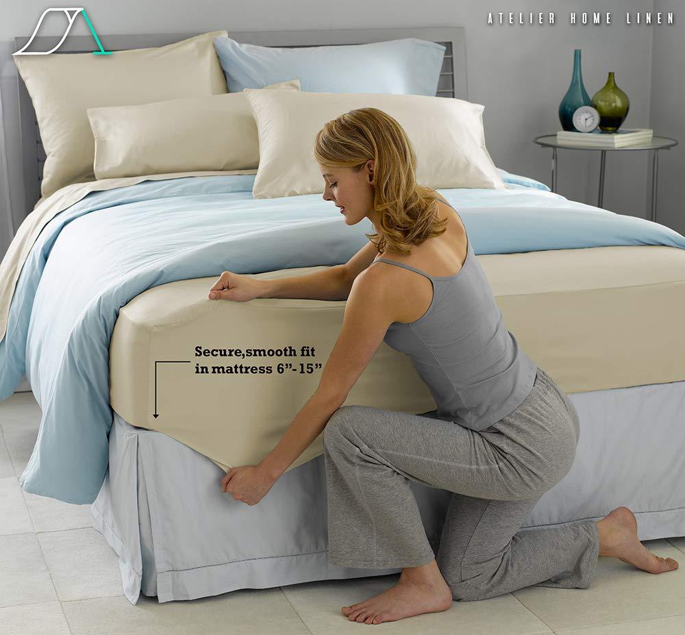 Sheets N More Atelier Home Linen 3-Piece Bedding Sets - 100% Cotton Bed Sheets and Pillow Covers - Hotel Luxury 600 Thread Count Sateen Weave - Non-Wrinkle, No Fade with Deep Pockets to Fit Mattress - Twin - White