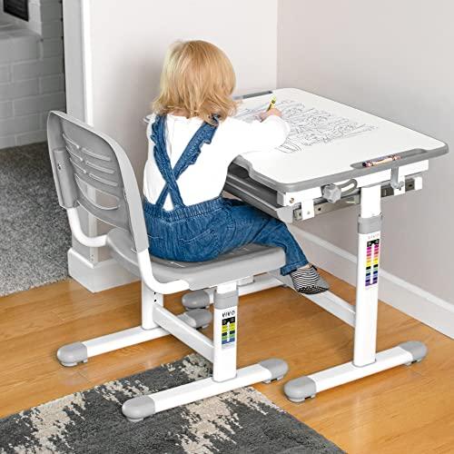 VIVO VIVO Gray Height Adjustable Childrens Desk and Chair Set | Kids Interactive Workstation