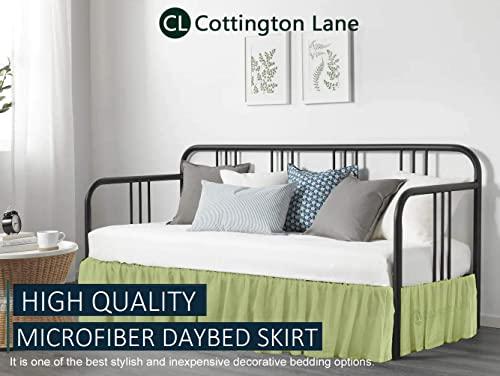 Cottington Lane Daybed Skirt with Split Corners Twin - Daybed Dust Ruffle Split Corners 18 inch Drop - Bed Skirts for Day beds - Microfiber Bed Sofa Daybed Skirt for Living Room Guest Room - Sage Daybed Skirt
