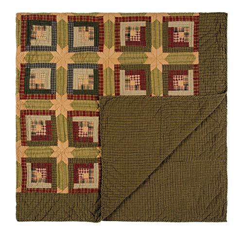 VHC Brands VHC Brands Tea Cabin Twin Quilt 70Wx90L Log Cabin Country Rustic Lodge Design, Moss Green and Deep Red
