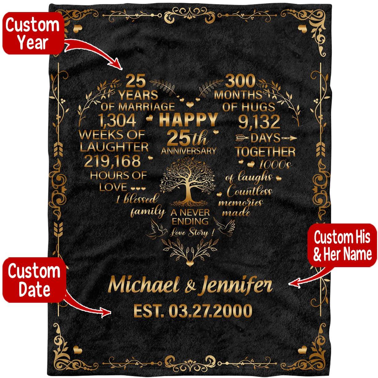Generic S82238 Wedding Day Blankets, Personalized Happy 25th Wedding Anniversary Blanket, Custom Anniversary Blanket with Name Date, 25 Year for Couple Husband Wife Fleece 30x40 50x60 60x80