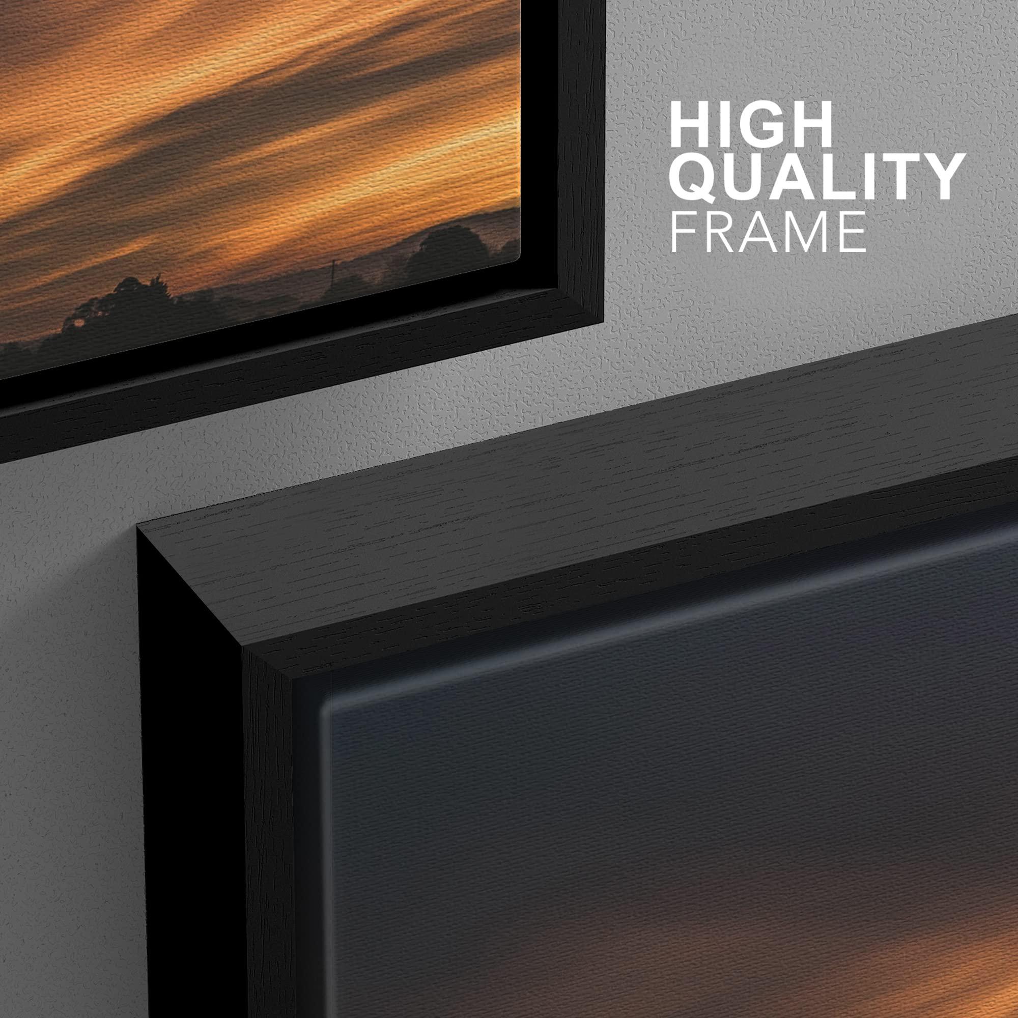 wall26 wall26 - 3 Piece Framed Canvas Wall Art - Landscape with Trees at Dusk - Modern Home Art Stretched and Framed Canvas Ready to Hang - 24\"x36\"x3 Black