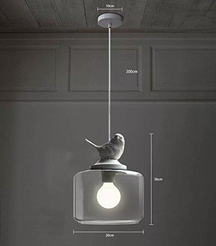 LITFAD LITFAD Contemporary Pendant Light 8\" Wide Ceiling Hanging Light White Resin Bird and Hand-Blown Clear Glass Shaded Pendant Lamp Adjustable Hanging Wire Chandelier in White