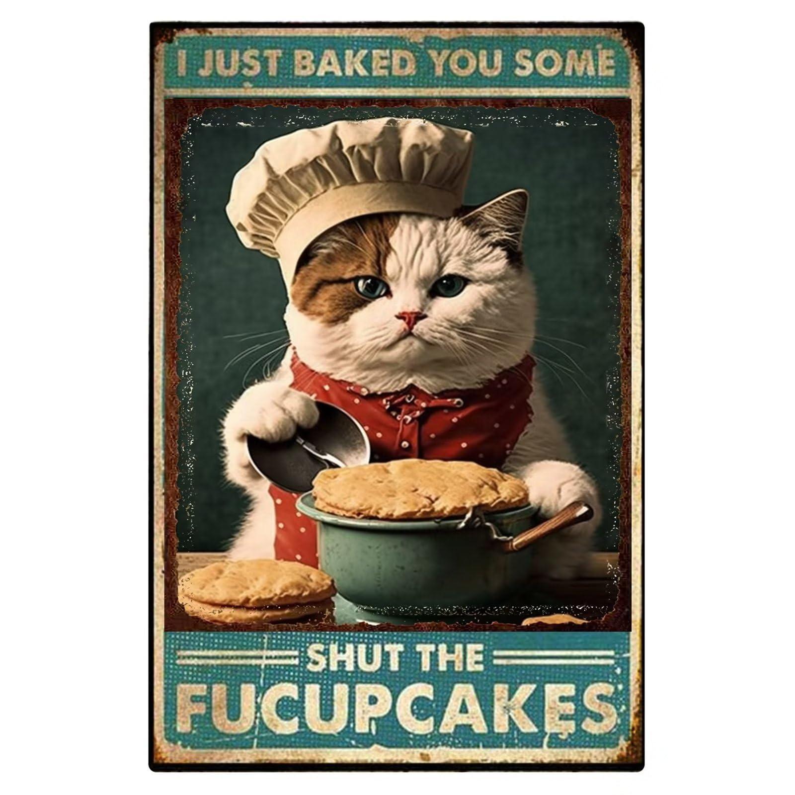 Movstrb Poster Metal Tin Sign,I Just Baked You Some Fucupcakes Retro Art Bathroom Quote Kitchen Garage Office Bar Cafe Farmhouse Wall Decoration Art 24x16 Inch
