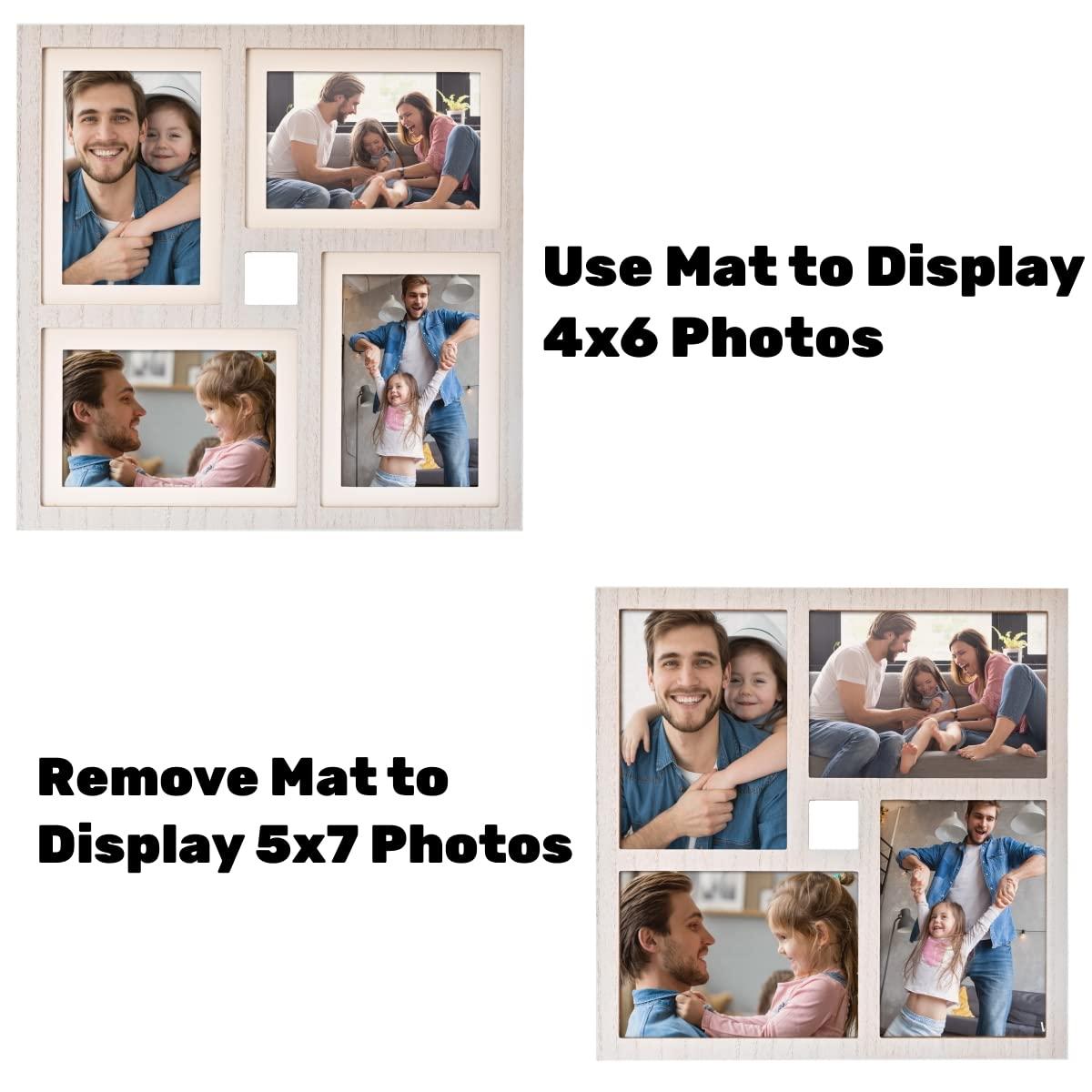 MONT PLEASANT MONT PLEASANT Collage Picture Frame 5x7 4-Opening Rustic Farmhouse Collage Photo Frames 4X6 with Mat Family Muti Frame for Wall Decor Hanging or Tabletop Display White