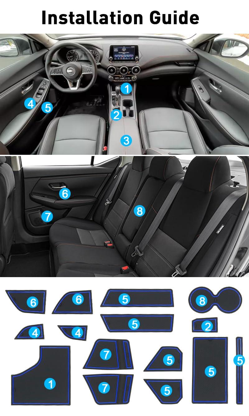 KENTUTO KENTUTO for Nissan Sentra Accessories 2025 2024 2023 2022 2021 2020 Custom Cup Holder Insert Liners Center Console Liners Interior Door Pockets Rubber Pad Mat Kit (Blue Trim)