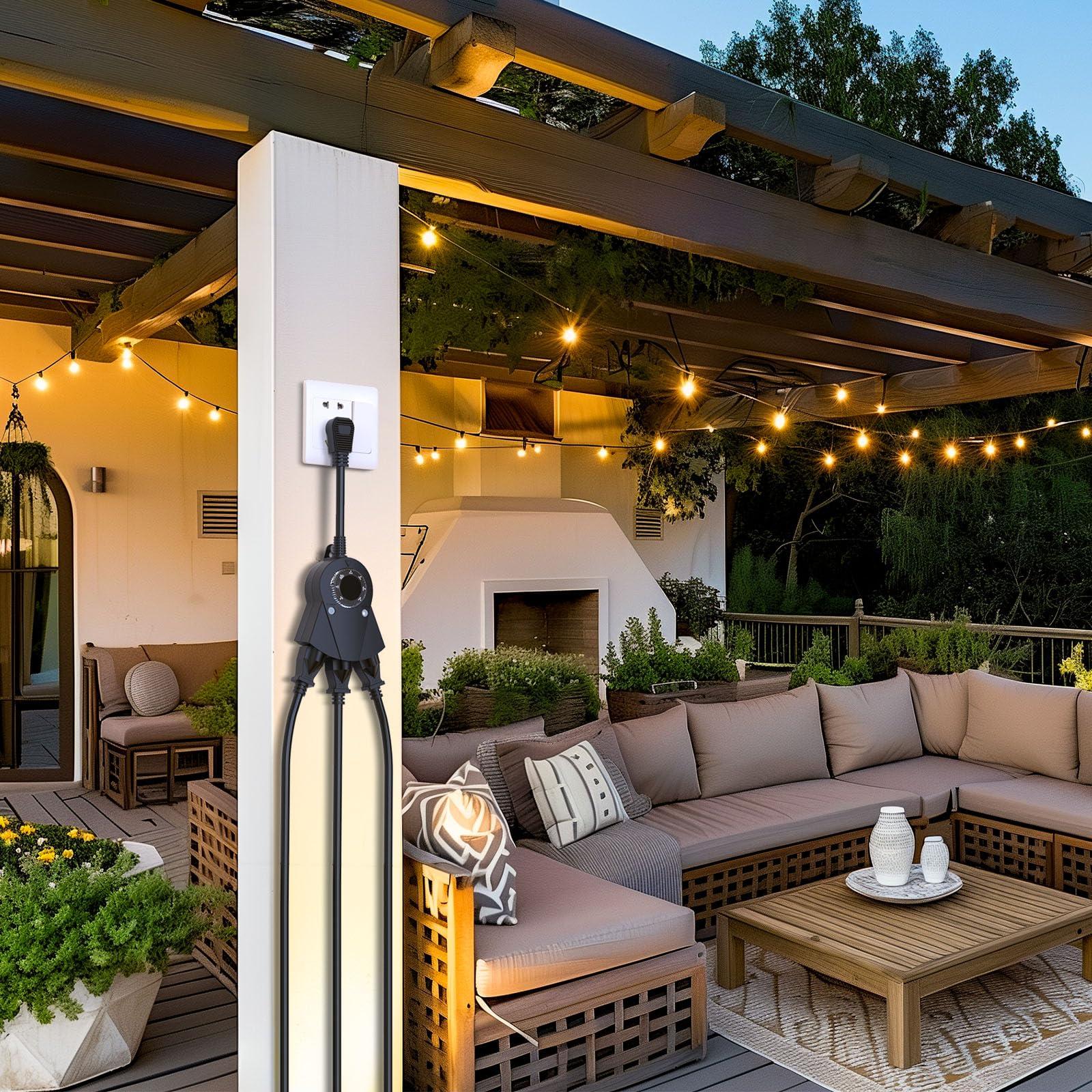 Brightown Outdoor Light Timer Waterproof, 24 Hours Plug in Timer with 2, 4, 6 or 8 Hours Countdown Mode, 3 Grounded Electrical Outlet for Outdoor Backyard Garden Patio Lights