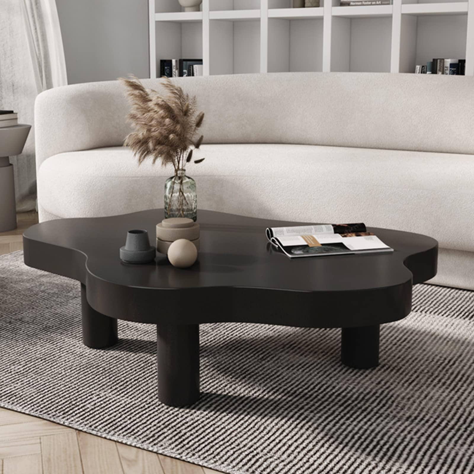 FUYAO FUYAO Irregular Wood Coffee Table,Round Corner Thicken End Table,Cute Accent Modern Coffee Cocktail Table with 3 Legs for Living Room Furniture