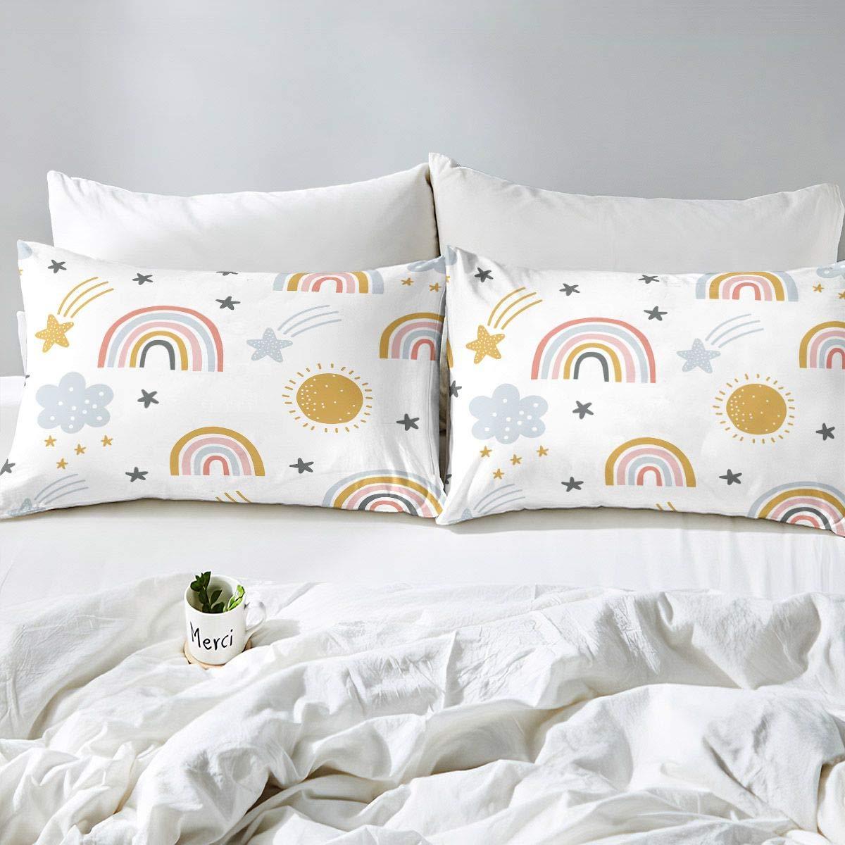 Erosebridal Erosebridal Pink Christmas Comforter Set + Rainbow Fitted Sheet, Full Size