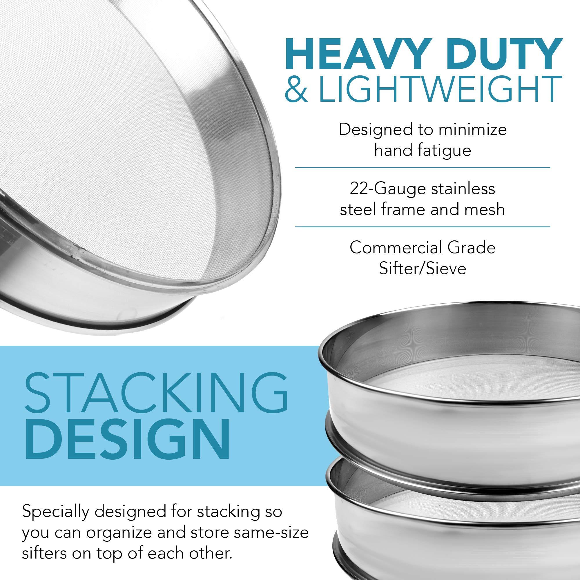 Vollum Vollum Stainless Steel Flour Sifter Fine Mesh Round Flour Sifter for Baking 16.5\" Diameter x 2.88\" High; Mesh-Hole Size 0.85mm