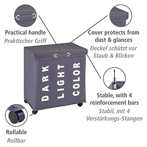WENKO WENKO Trivo Basket, Laundry Sorter, with Lid, Hamper, Laundry Bin, 3 Section, 3 Bag, Room Storage, 30.64 gallon/22\" x 23.6\" x 13.8\", Grey