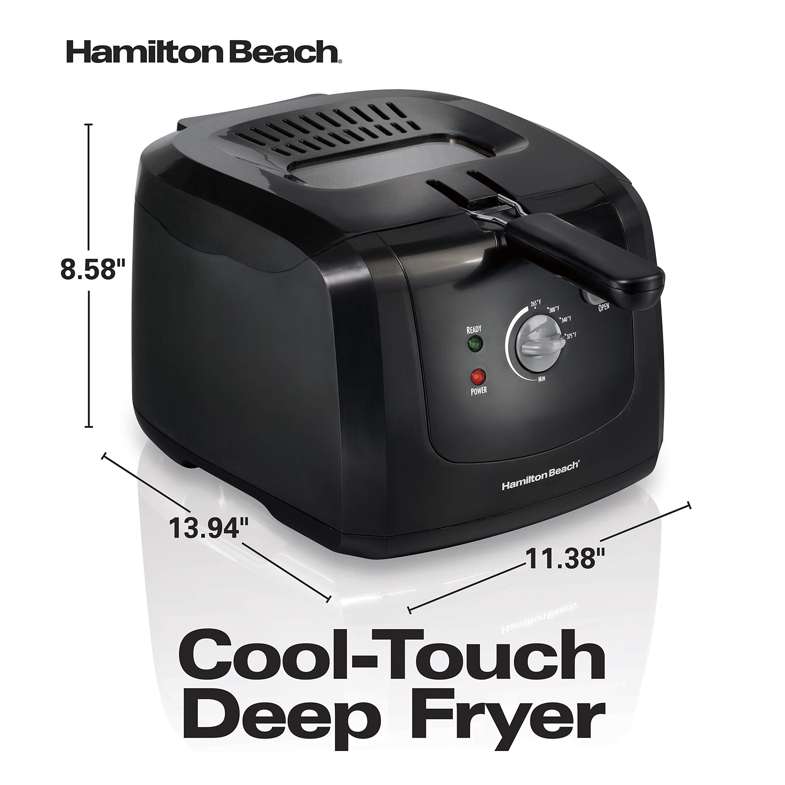 Hamilton Beach Hamilton Beach Cool Touch Electric Deep Fryer with Basket and Lid, 2 Liters / 8 Cups Oil Capacity, Adjustable Temperature, 1500 Watts for Fast Heat-up, Viewing Window, Easy to Clean, Black (35021)