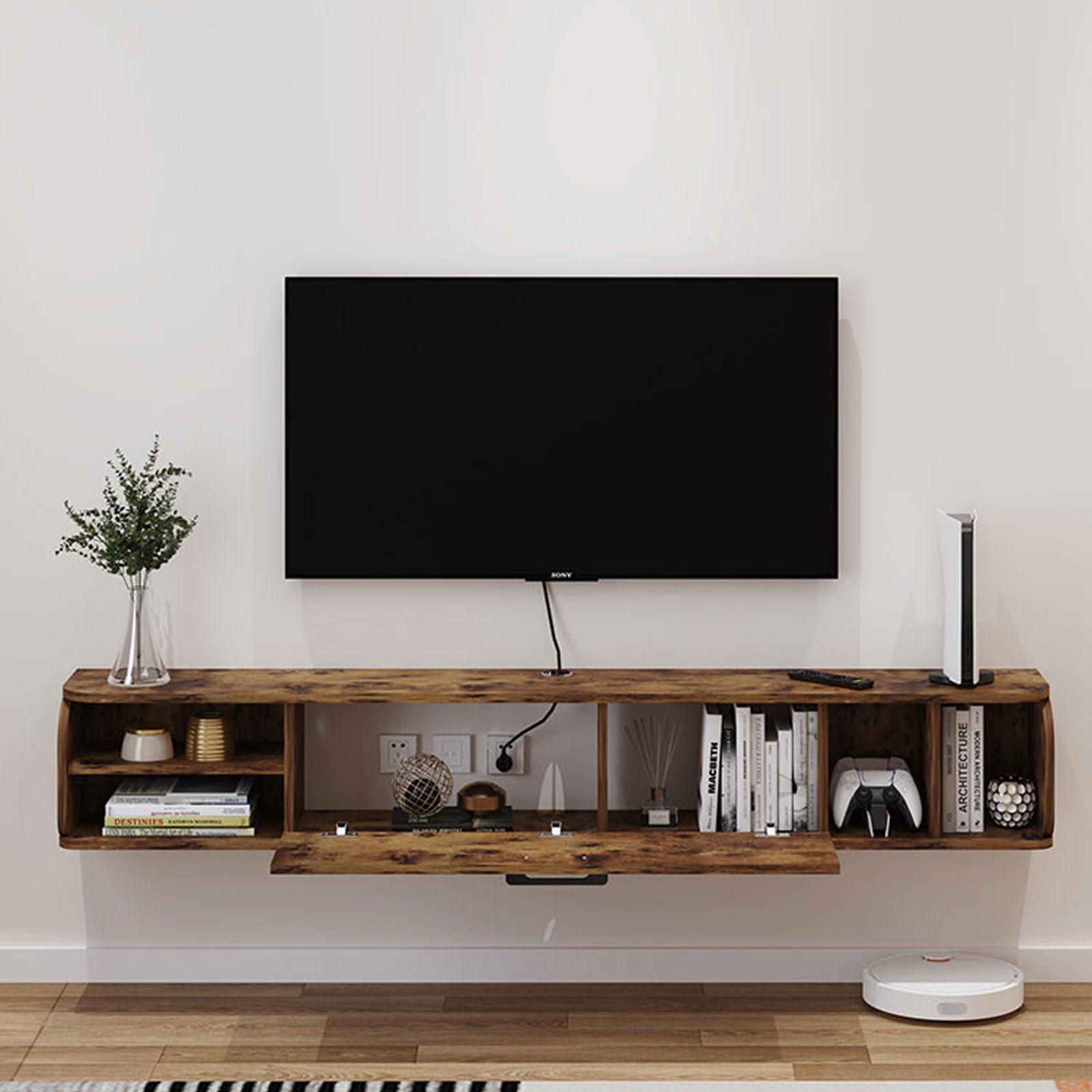 KOWJIFH Floating TV Shelf Wall Shelf TV Cabinet TV Stand Wall Mounted Media TV Console Audio/Video Hutch Electronics Shelf for TV Components Entertainment Center Storage Cabinet Book Shelf Corner Shelves