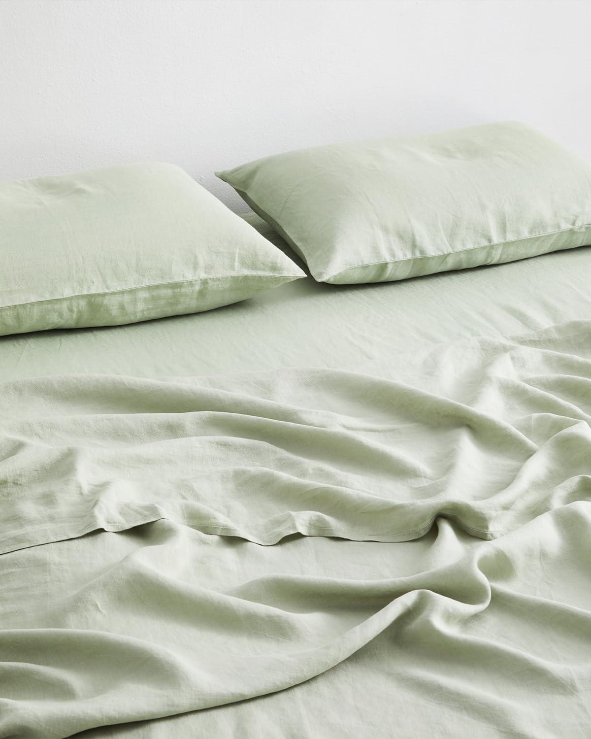 Bed Threads Bed Threads - Linen Fitted Sheet - 100% French Flax Linen - 170 GSM - Luxury & Eco-Friendly - Breathable, Durable & Soft - Single Fitted Sheet Only - Machine Washable - Full - Sage