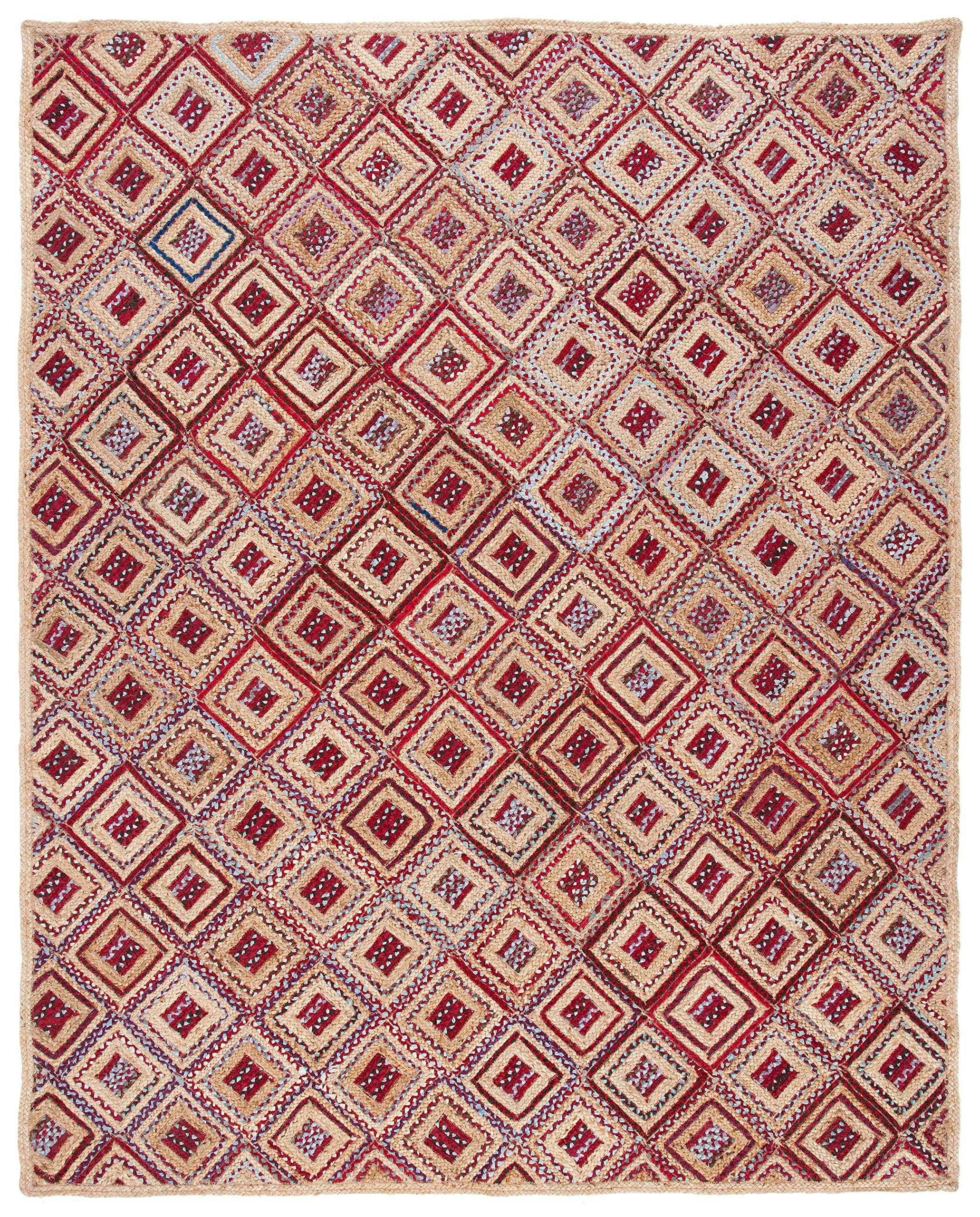 Safavieh SAFAVIEH Cape Cod Collection Area Rug - 5\' x 8\', Natural & Red, Handmade Flat Weave Diamond Braided Jute & Denim, Ideal for High Traffic Areas in Living Room, Bedroom (CAP354B)