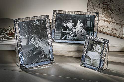 J Devlin Glass Art Blue Picture Frame Vintage Stained Glass 2 1/2 x 3 1/2 School Photo J Devlin Pic 381-2535
