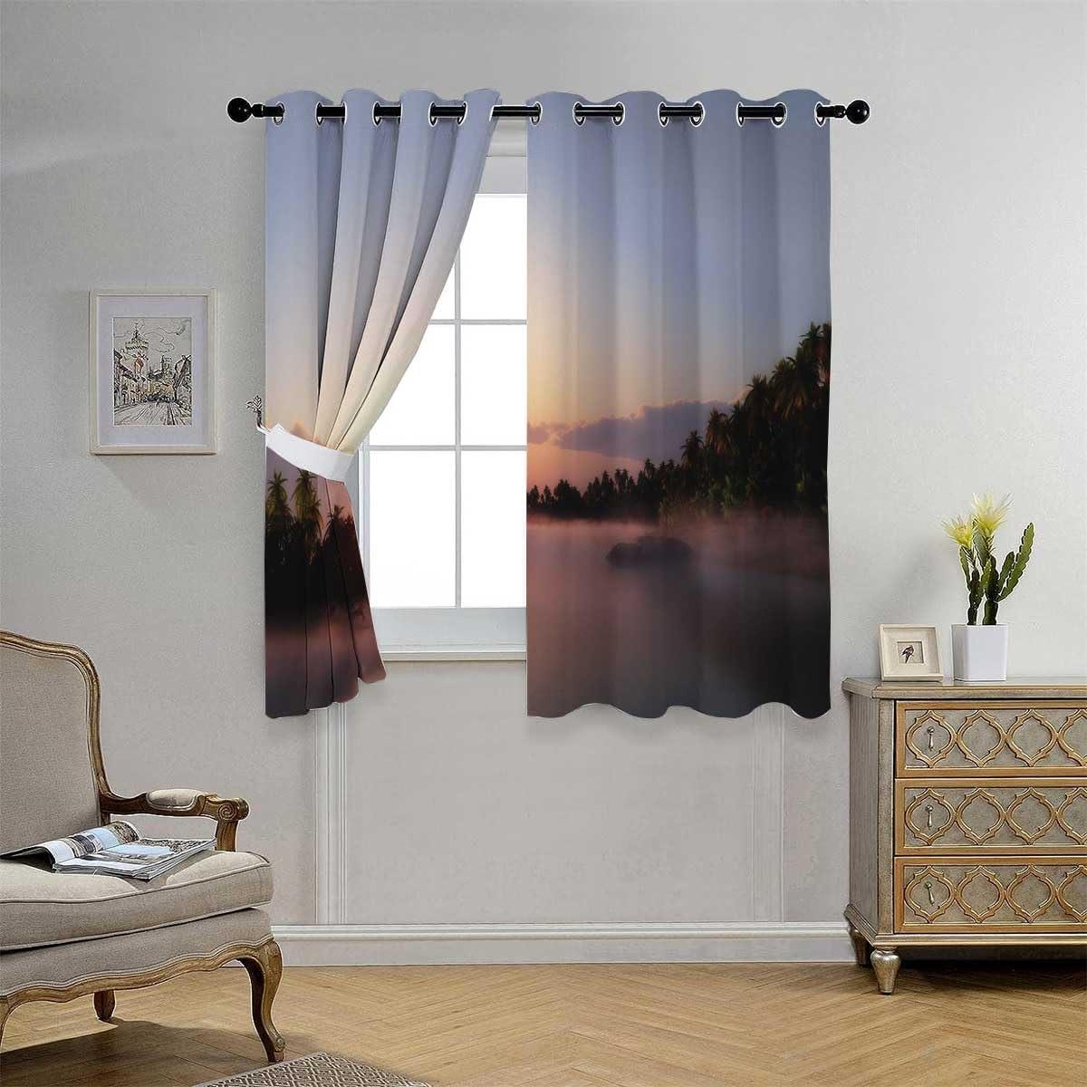 YANFENQI YANFENQI Sound Proof Room Divider Landscapes Sunset Night Scenery Japanese Sliding Door Curtain Wall 55Inch Width by 72Inch Length,2 Panels