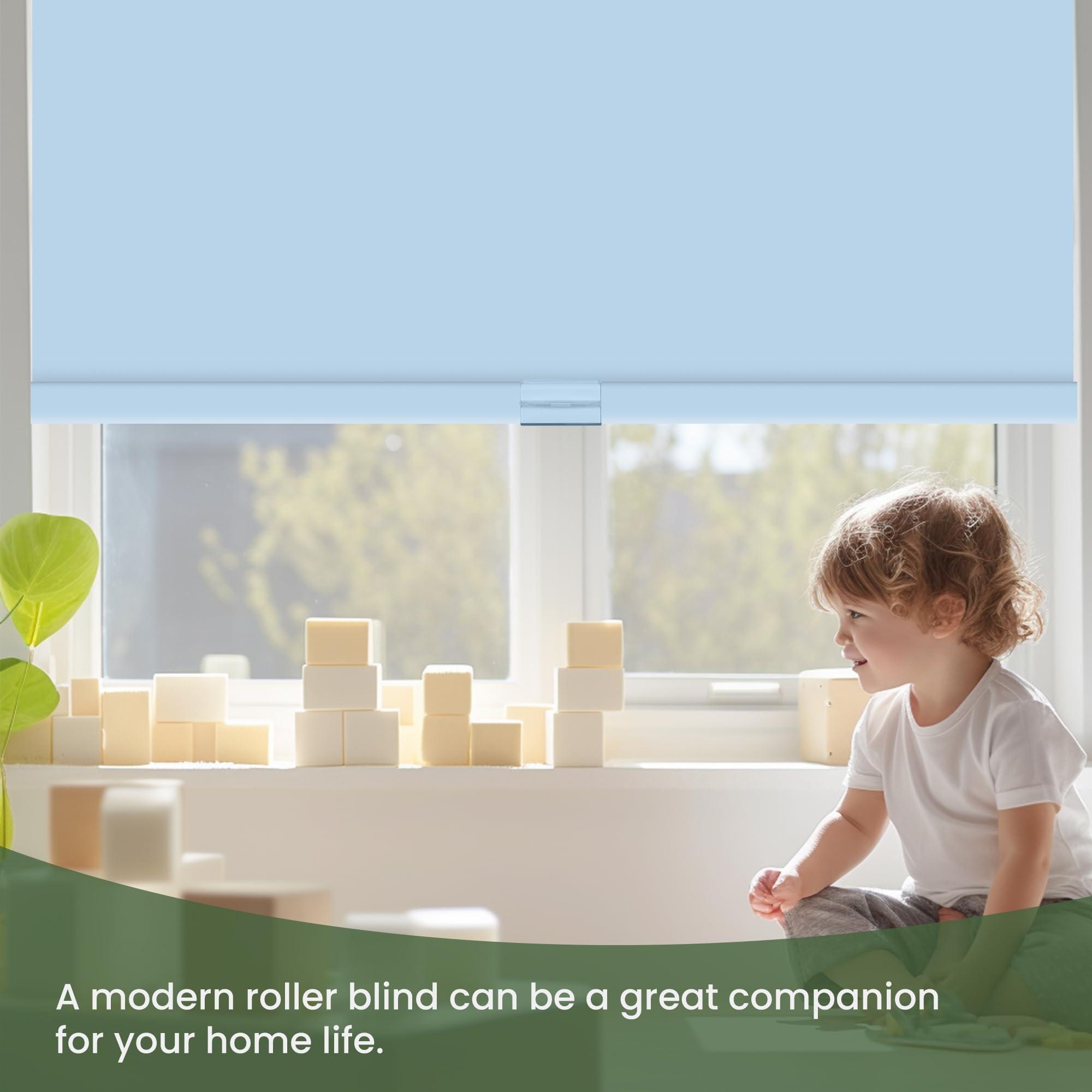 HOTSOON HOTSOON Blackout Roller Window Shades Cordless Simple Style Roller Shades Spring System Cassette Valance Roll Up Blinds for Windows, Door, Blue, 43" W x 48" H