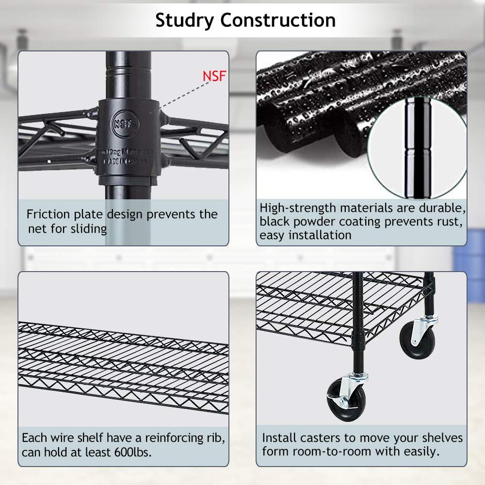 NiamVelo Heavy Duty 6 Tier Wire Shelving Unit Adjustable Storage Rack on Wheels 6000 Lbs Weight Capacity Metal Shelves Space Saving Wire Shelf Multifunctional Garage Shelving for Commercial Storage, Black