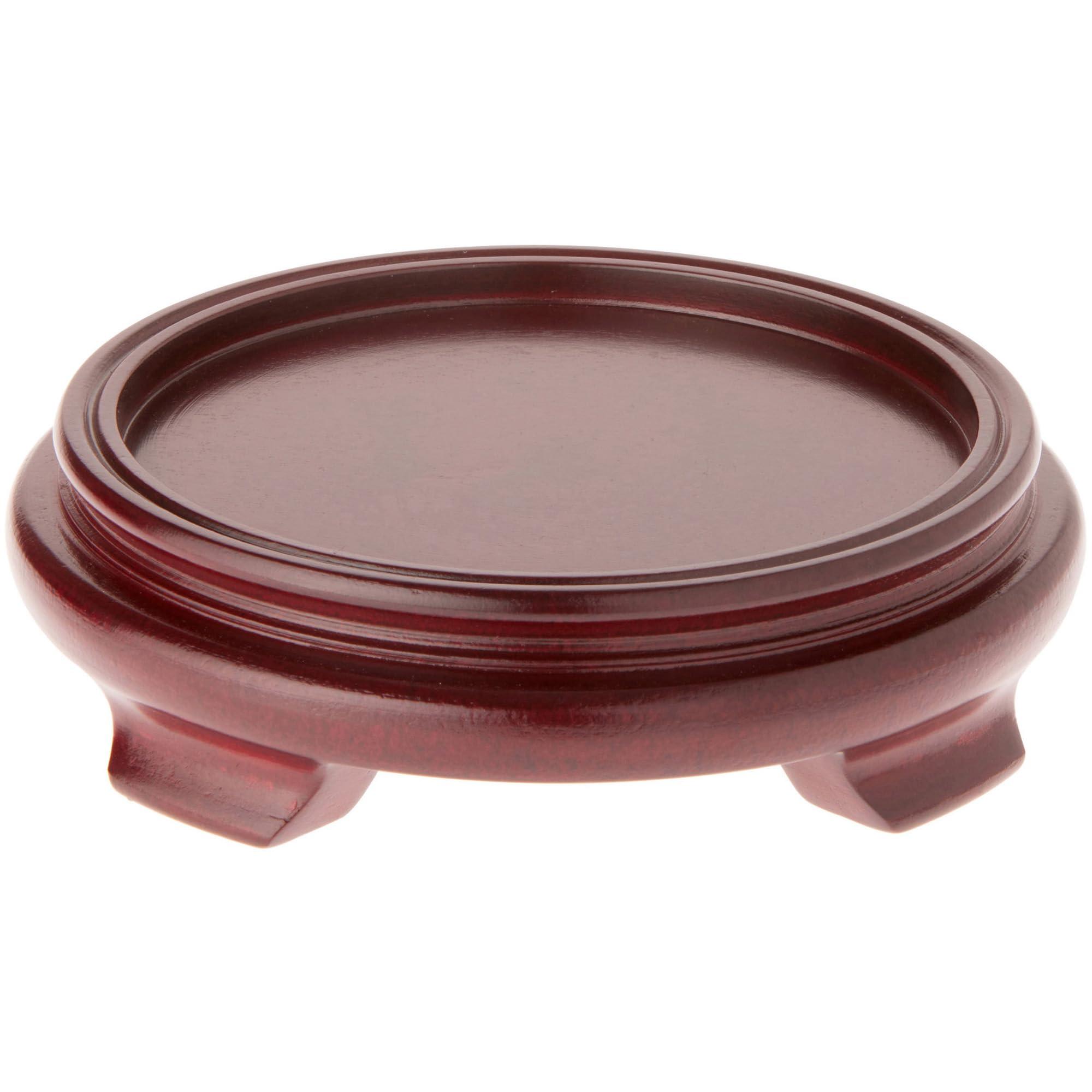 Plymor Plymor Red Round Wood Veneer Footed Display Base, 6.5" W x 6.5" D x 1.5" H (5" Display Diameter), Pack of 3