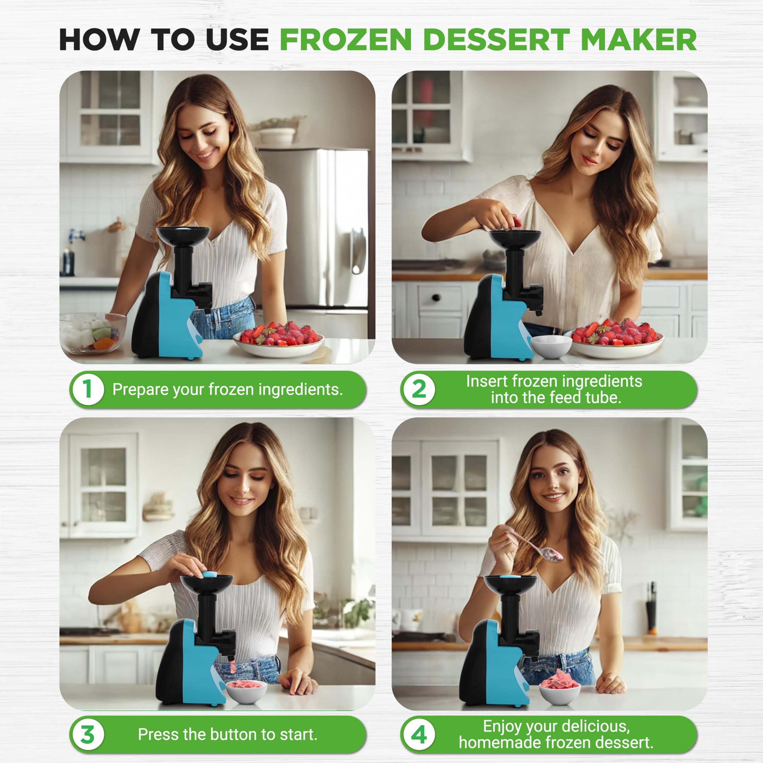 NutriChef NutriChef Electric Frozen Fruit Dessert Maker - Fruit Sorbet Machine - Make Ice Cream, Dessert, Gelato, Smoothies, Slushies & Frozen Yogurt - Includes Food Plunger & Recipe Book - Blue