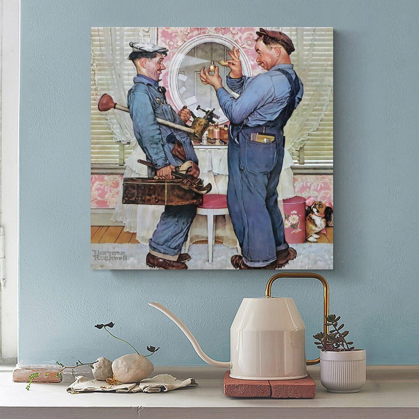BAOCT BAOCT The Plumbers, 1951 by Norman Wall Art Rockwell Canvas Poster Wall Art Bedroom Decor Office Room Kitchen Decor Gift Unframed 28x28inch