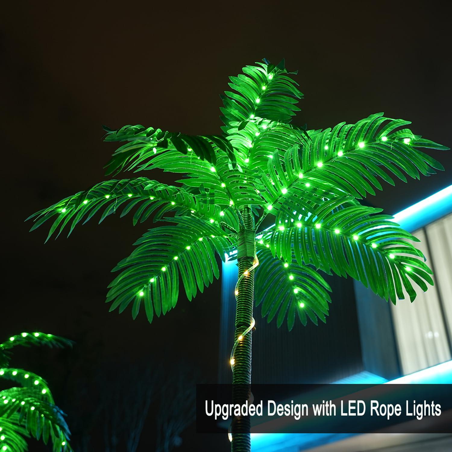 SOSHOT SOSHOT 7FT Lighted Artificial Palm Tree with Three Trunks and 260 LED Lights - Ideal for Outdoor/Indoor Use, Perfect for Tiki Bars, Patios, Homes, Offices, Beaches, Yards Pool, and Cruise Party