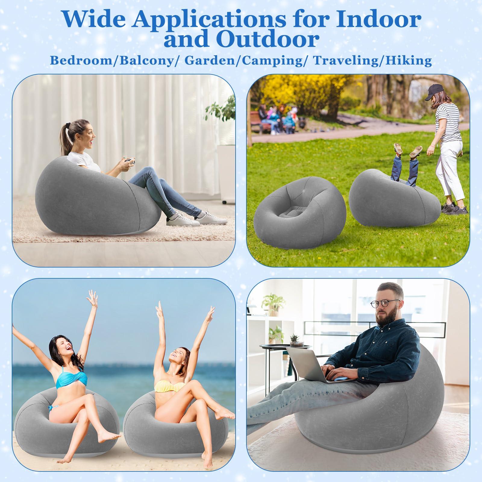 Realspring Realspring Inflatable Bean Bag Chairs Blow up Chairs Camping Chairs Inflatable Lazy Sofa Folding Portable Inflatable Chair for Living Room Bedroom Reading Room(Dark Gray,6 Pcs)