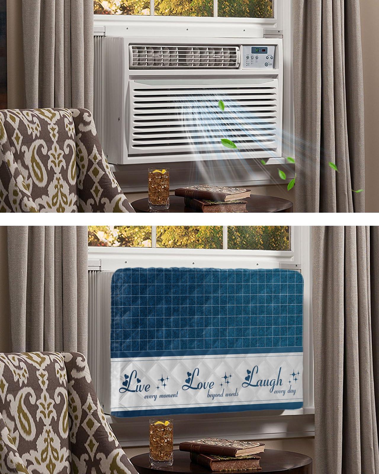 Falaniique Live-Love-Laugh Indoor Air Conditioner Cover for Window Units, Double Insulation Adjustable Waterproof Indoor AC Cover with Elastic Straps Retro Buffalo Plaid Wall Blue 21'' x 15'' x 3.5''