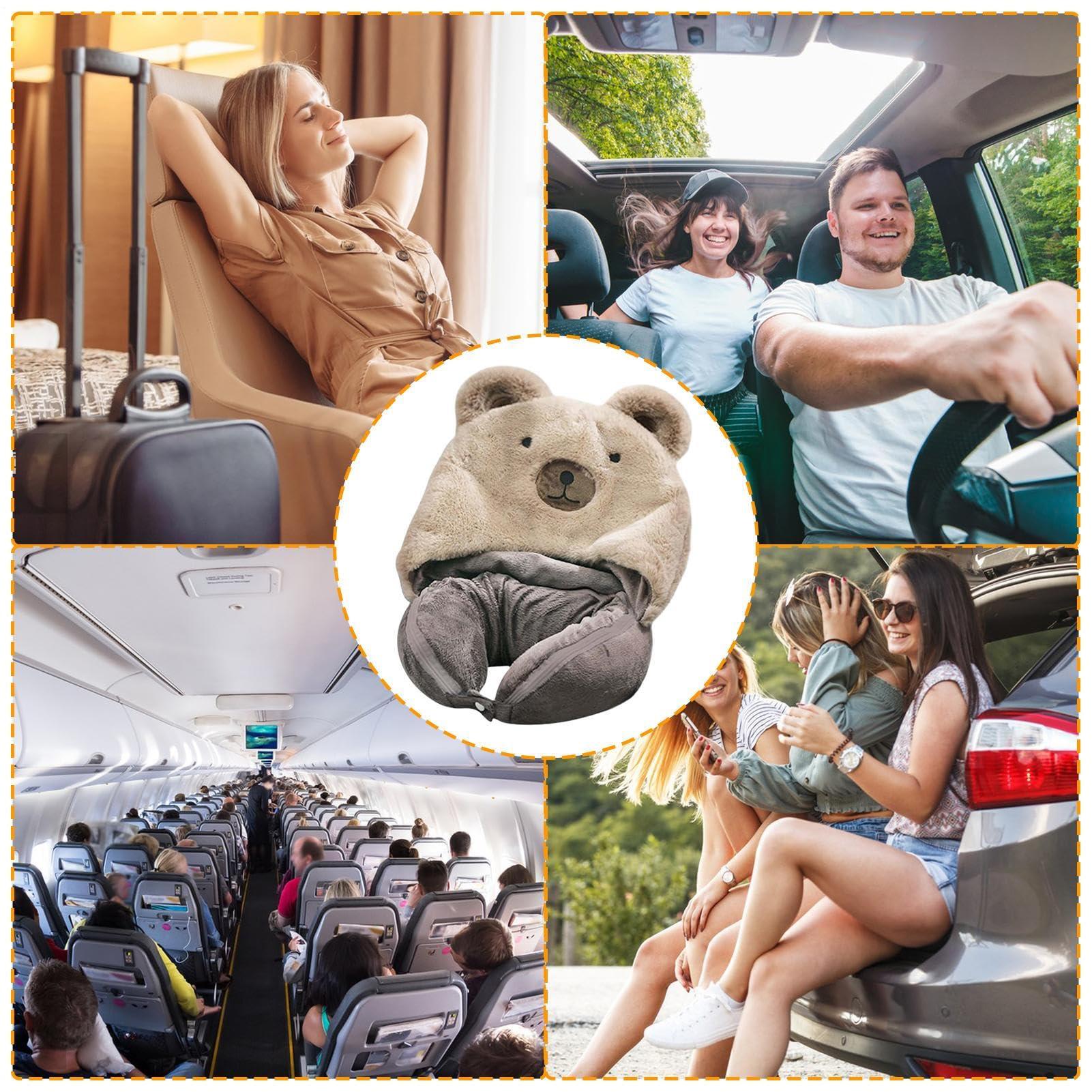 HomeLoft Basics Travel Neck Pillow Blanket Set - 2 in 1 Travel Head Pillow Blanket | Travel Pillows with Hat, Hoodie Travel Neck Pillow, Neck Pillow Head Chin Support, Travel Pillow Blanket for Car Road Trip Home