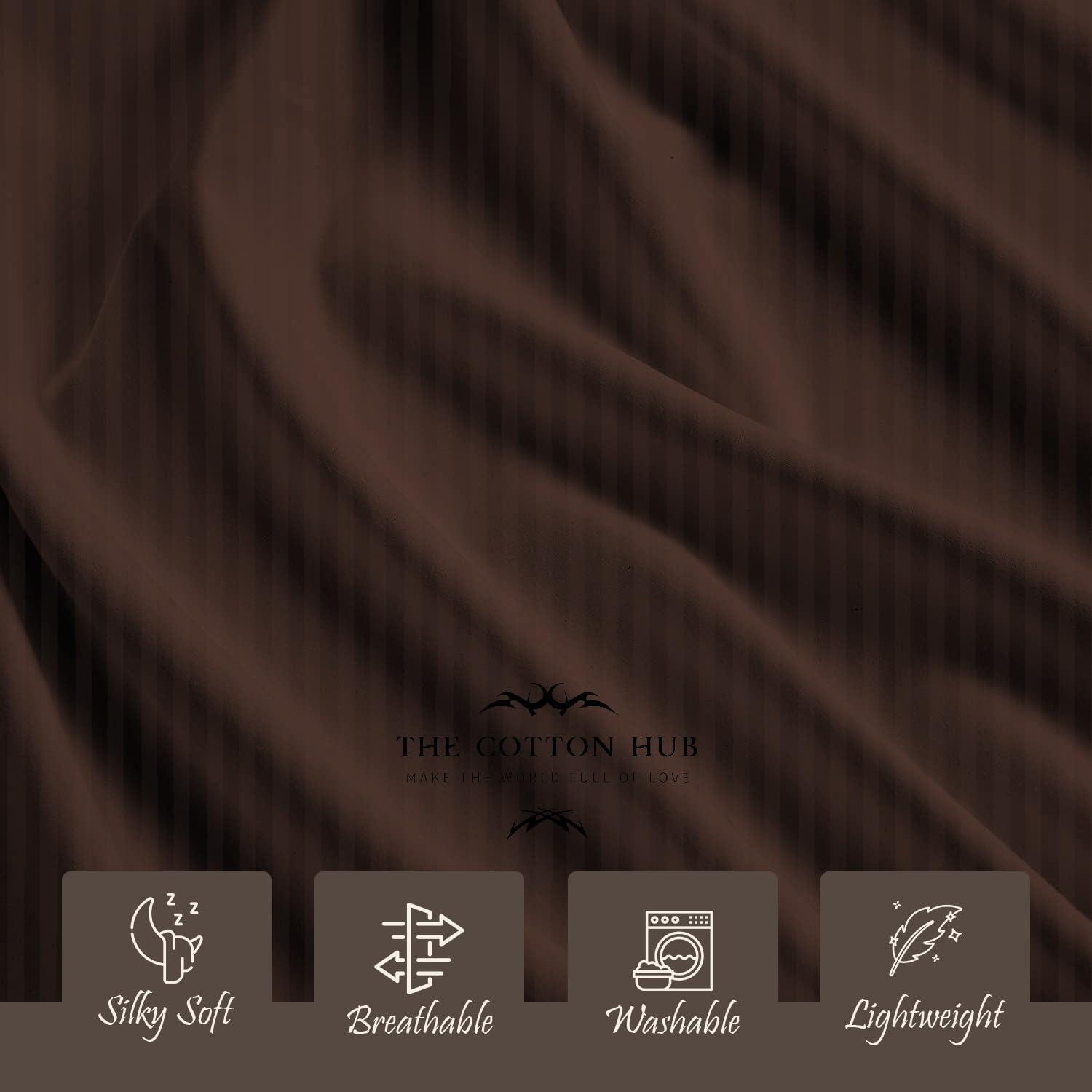 The Cotton Hub Alaska King Size 4-Piece Sheet Set 600 Thread Count Peruvian Pima Cotton Bed Sheets fits up to 7-9 inch Deep Pocket (Stripe, Chocolate)