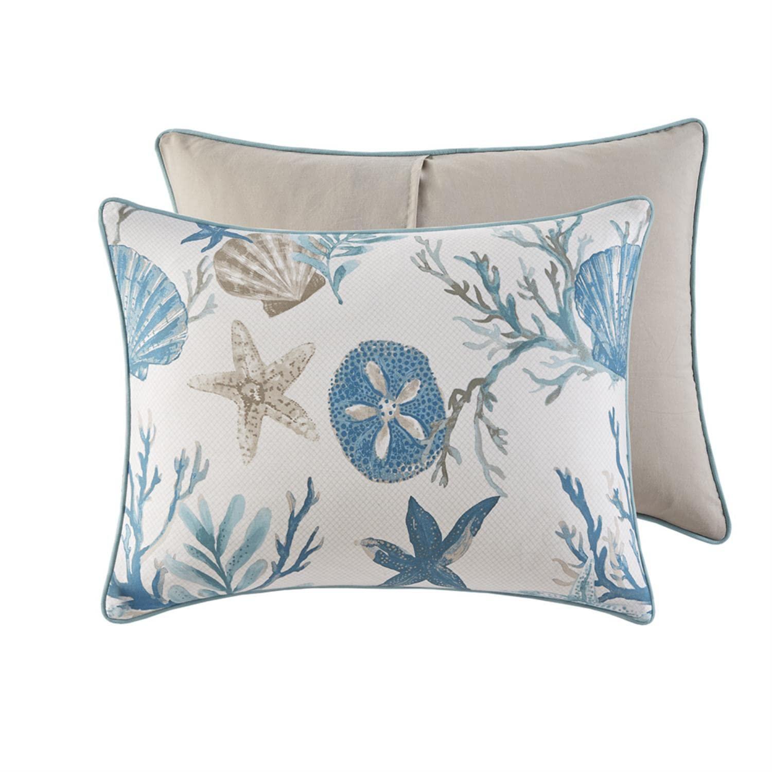 Madison Park Madison Park Pebble Beach 100% Cotton Comforter Set - Coastal Coral, Starfish Design All Season Down Alternative Cozy Bedding with Matching Shams, Decorative Pillow, Queen(90\"x90\") Aqua 7 Piece