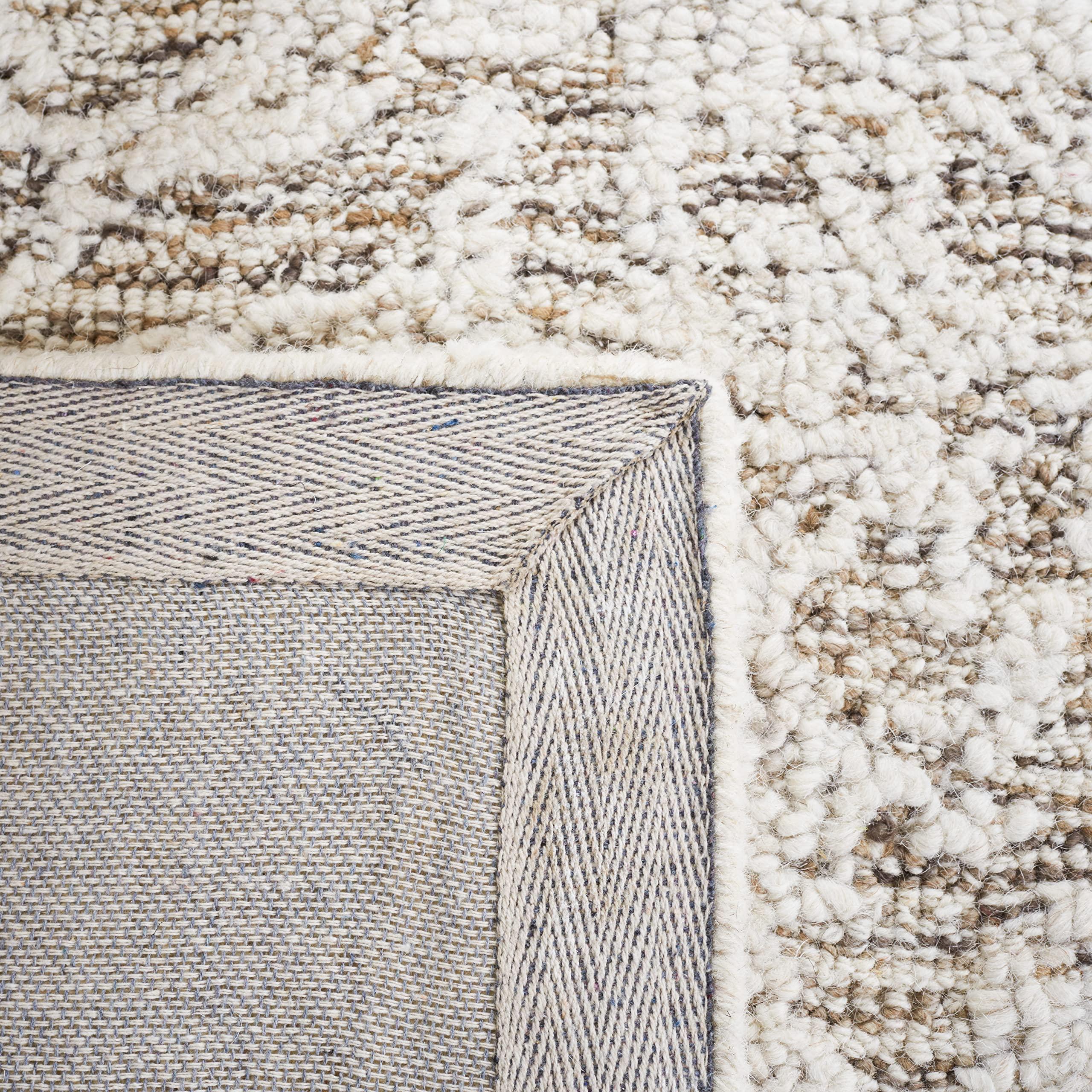 Safavieh SAFAVIEH Abstract Collection Area Rug - 6' Square, Ivory & Brown, Handmade Wool, Ideal for High Traffic Areas in Living Room, Bedroom (ABT355T)