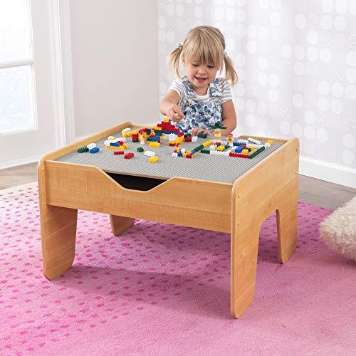KidKraft KidKraft Reversible Wooden Activity Table with Board with 195 Building Bricks  Gray & Natural, Gift for Ages 3+