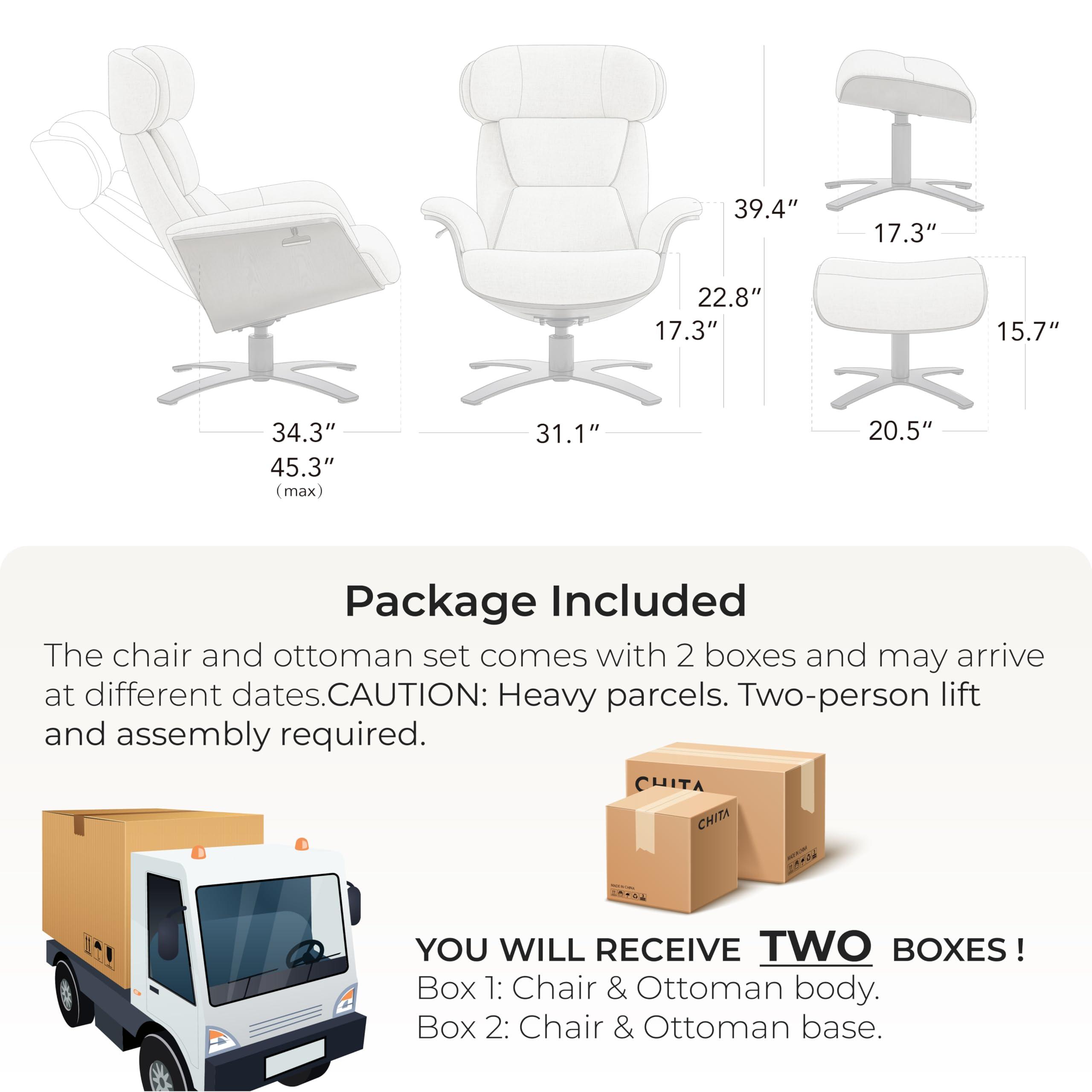 CHITA CHITA Genuine Leather Reclining Swivel Chair with Adjustable Headrest and Ottoman for Living Room, Teal