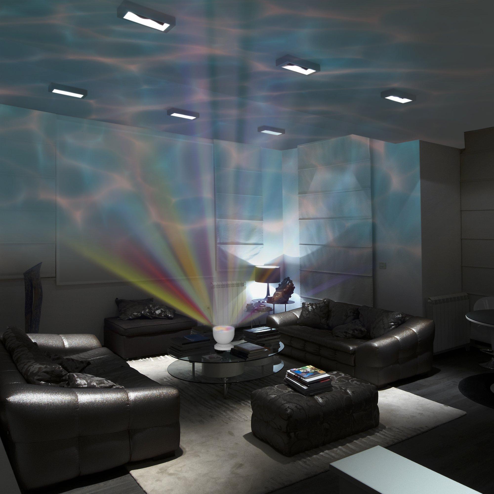 Gideon Soothing & Relaxing Ocean Wave Projector LED Night Light with Built-in Stereo Speakers / (12 LED Bulbs - 8 Colors)