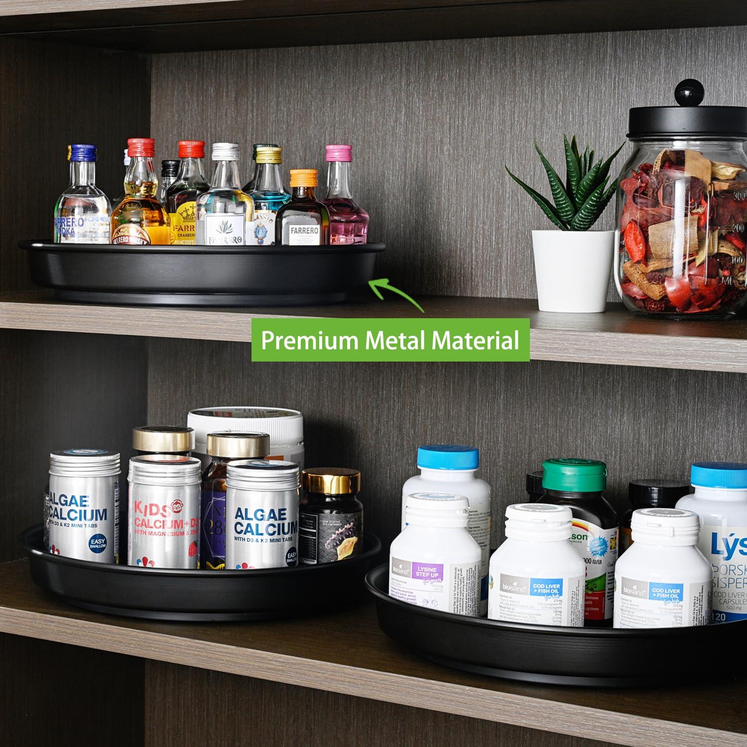 Amolliar Amolliar Lazy Susan 10" 2Pack Metal Rotating Turntable Organizer for Cabinet, Spice Rack(Black) Bundle with 2 Pack Cute Qtip Dispenser Holder Apothecary Jars Bathroom Countertop Storage Organize