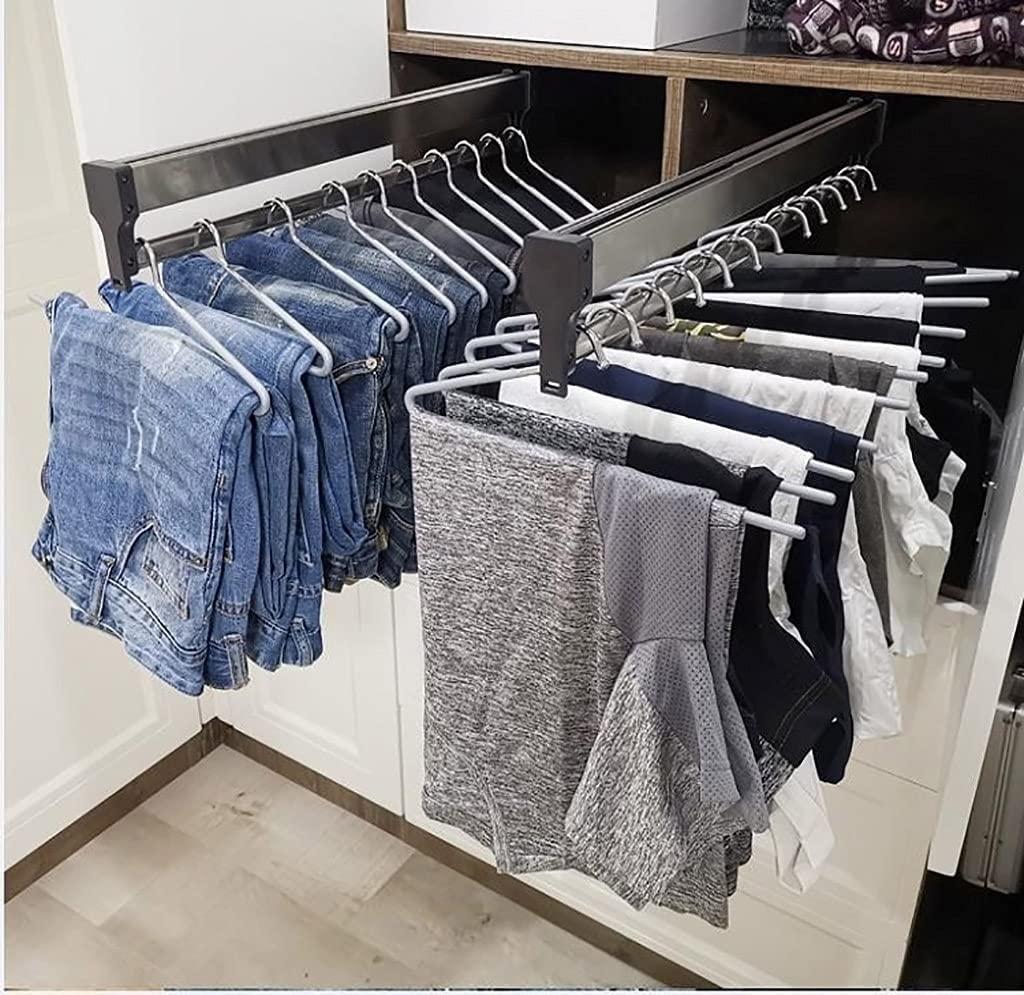 GONCBKVN Stainless Steel Pull Out Clothes Hanger Rail for Closet, Adjustable Heavy Duty Clothes Storage Hanger Rod, for Pants Coats (Color : Black, Size : 30cm/11.8in)