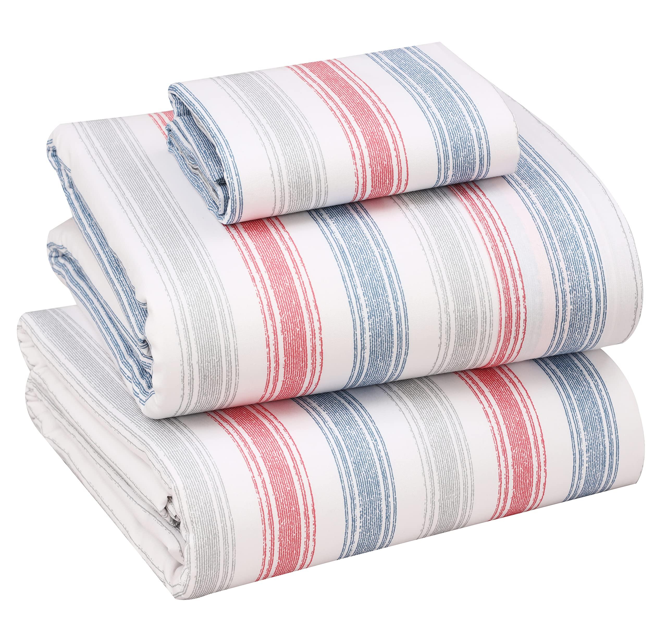 RUVANTI RUVANTI 100% Cotton Sheets - Crispy Cooling Percale Sheets for Twin XL Size Bed, Breathable & Durable Twin XL Sheet Set, 16 Inches Deep Pocket Sheets, Times, 3 Pieces