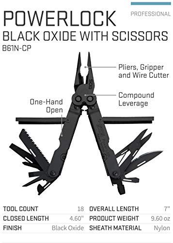 SOG SOG PowerLock Multi-Tool- Compound Leverage Technology with EOD Crimper Device, 420 Stainless Steel Body, 18 Lightweight Specialty Tools (B61N-CP) , Black