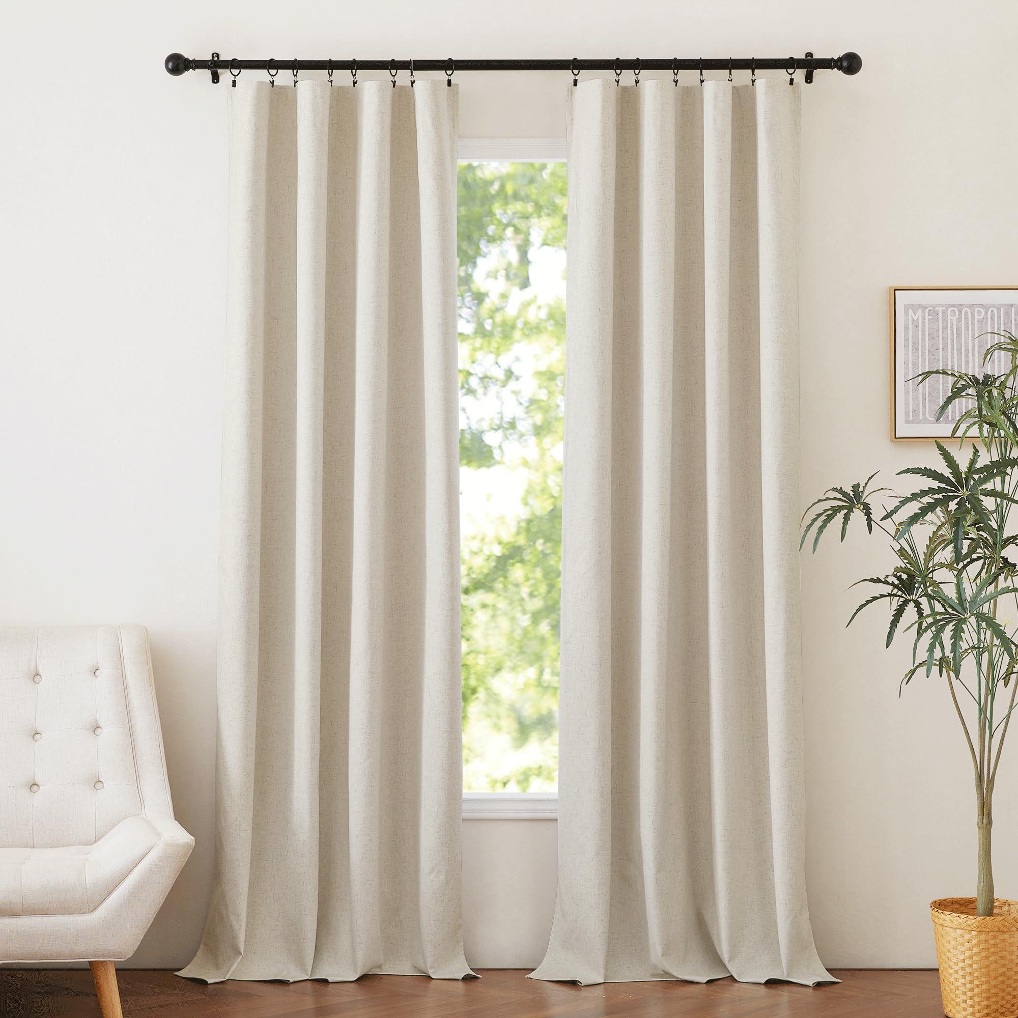 NICETOWN NICETOWN Natural 100% Blackout Linen Curtains 84 inches Long Burg 2 Panels Set for Bedroom, 52" Wide, Farmhouse Thick Completely Blackout Window Treatment Thermal Insulated Drapes for Living Room