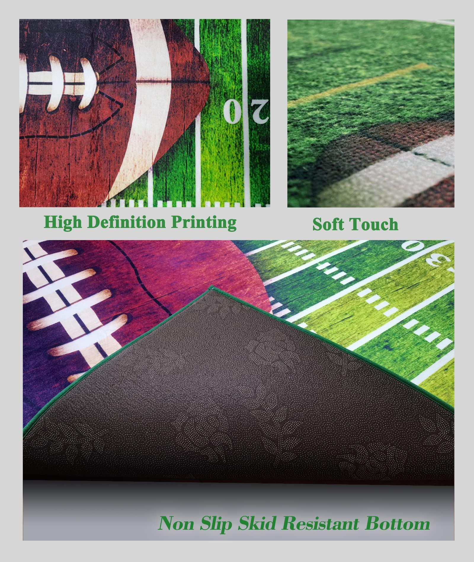 Goahke Football Field Rug Bedroom Area Rug Helmet and Football Rug for Living Room Stars and Stripes Sports Carpet Patriotic Floor Mat 63"x 79"