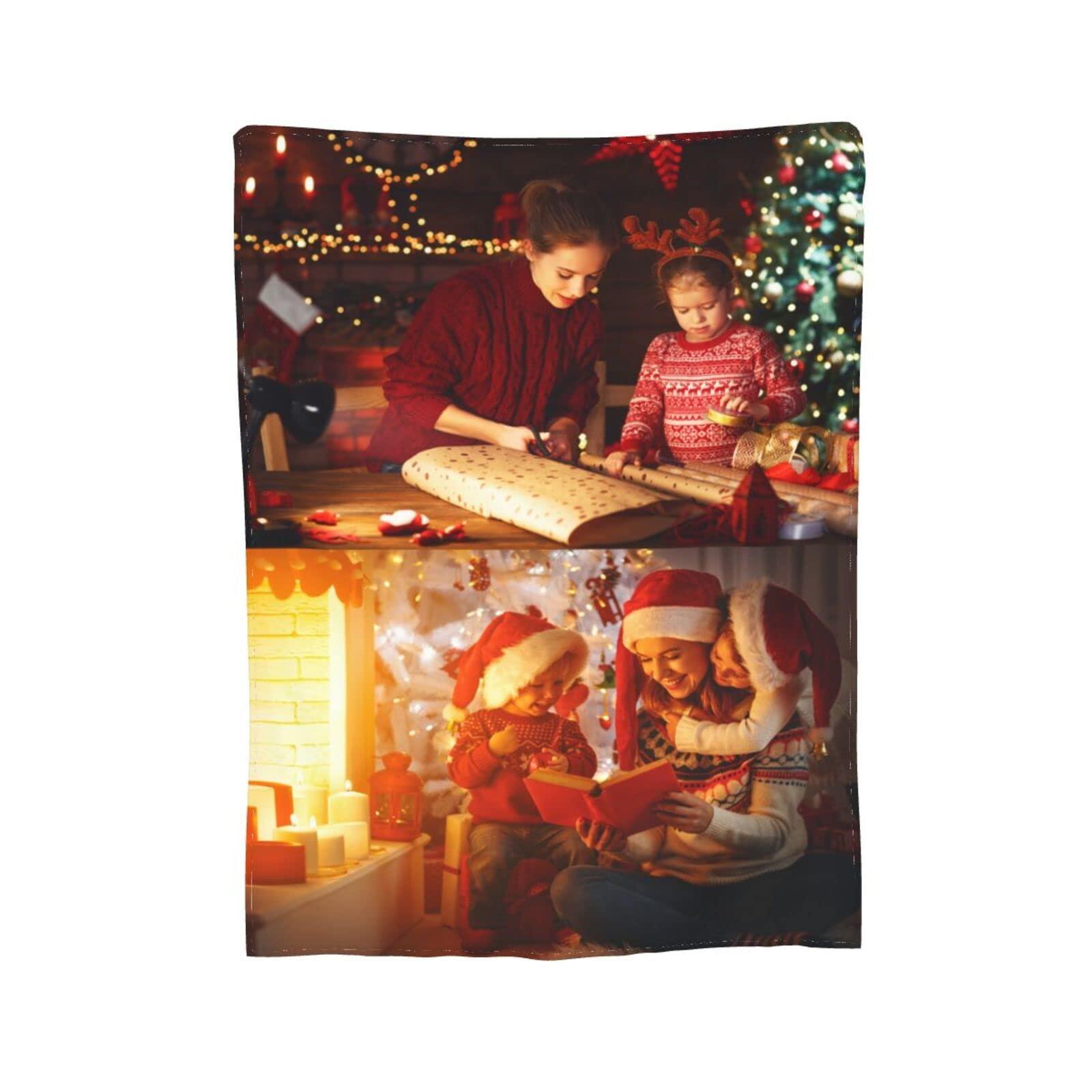 JCETUNO JCETUNO Custom Blanket with Photo Text Personalized Throw Blankets Customized Flannel Fleece Blankets for Family Birthday Wedding Gift Fits Couch Sofa Bedroom Living Room, W50 xL70