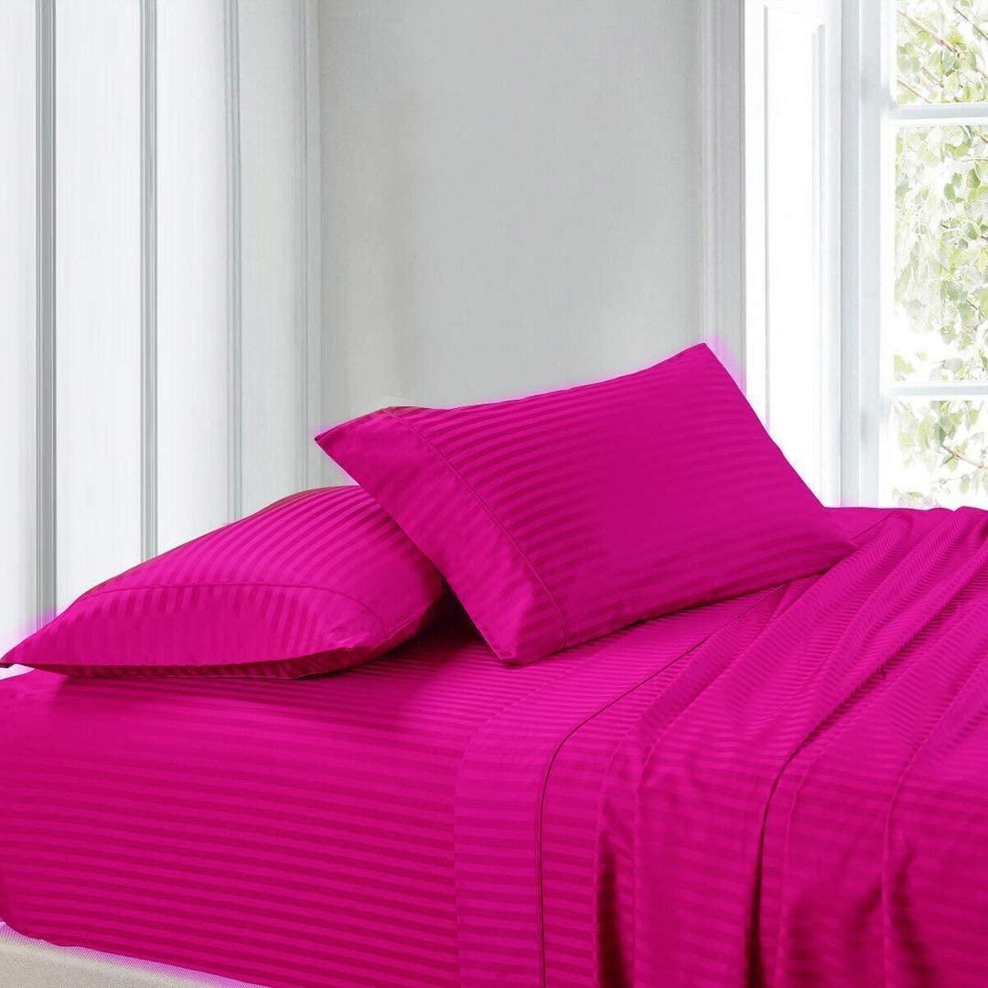 Canvas Craft Store King Hot Pink Stripe Sheet Set - Luxury Hotel Quality 800 Thread Count Bedding Sheets & Pillowcases - Ultra Soft Breathable & Cooling Bed Sheets - 4 Piece Organic Cotton 10\" Deep Pocket