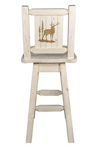 Montana Woodworks Montana Woodworks Homestead Collection Counter Height Barstool with Back & Swivel, Laser Engraved Elk Design, Ready to Finish