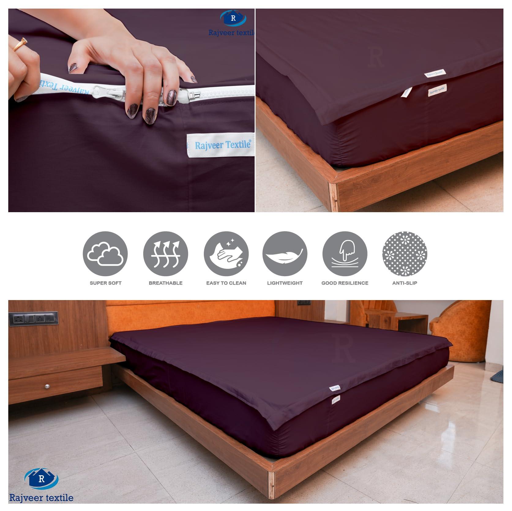 RV LINEN Zip On Fitted Sheet- Includes 1 Fitted Base + 2 Zip Sheet - Wont Pop Off Olympic Queen Sheet - Soft 800 TC Cotton Fitted Sheets 16 Deep Pockets OLY-Queen Size Plum